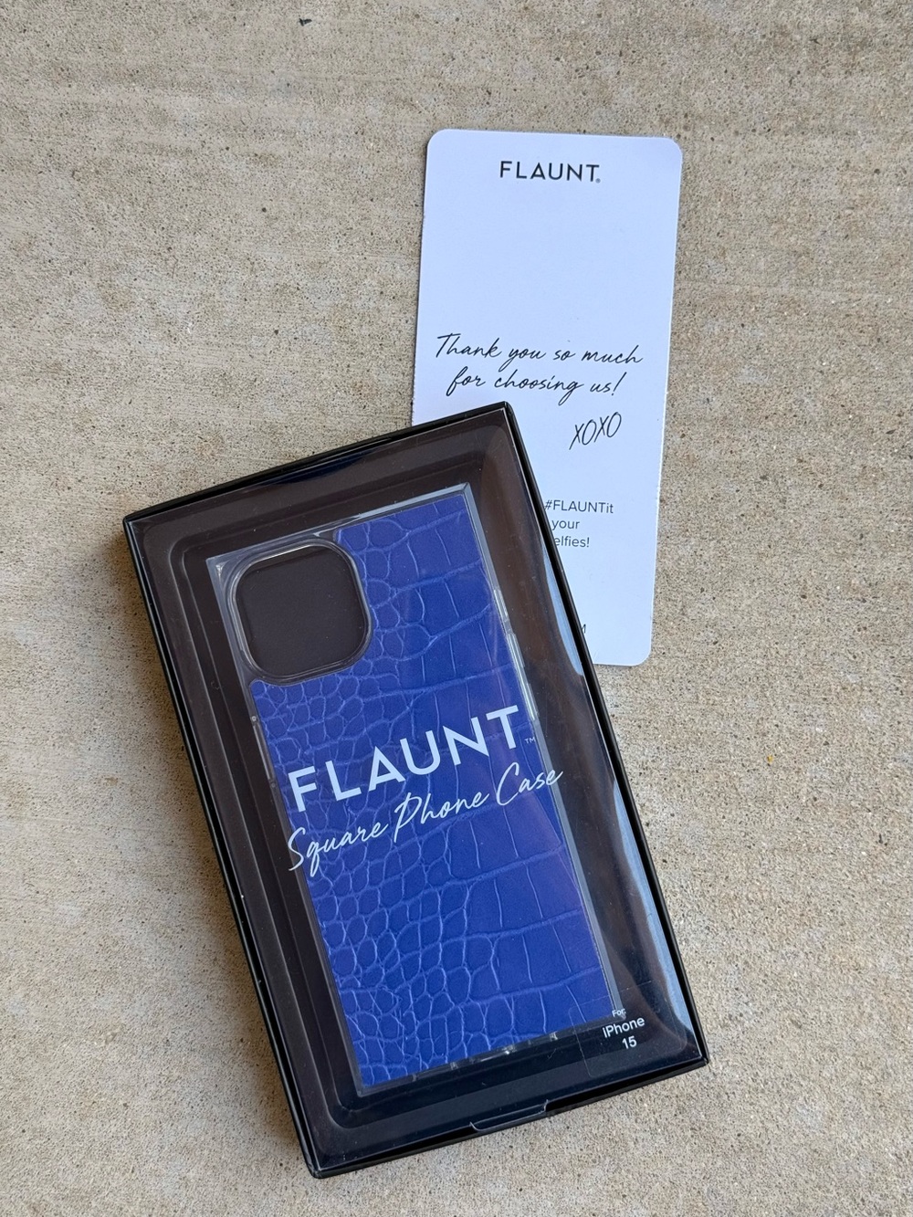 NIB FLAUNT Blue Croc Texture Square Phone Case iPhone 15